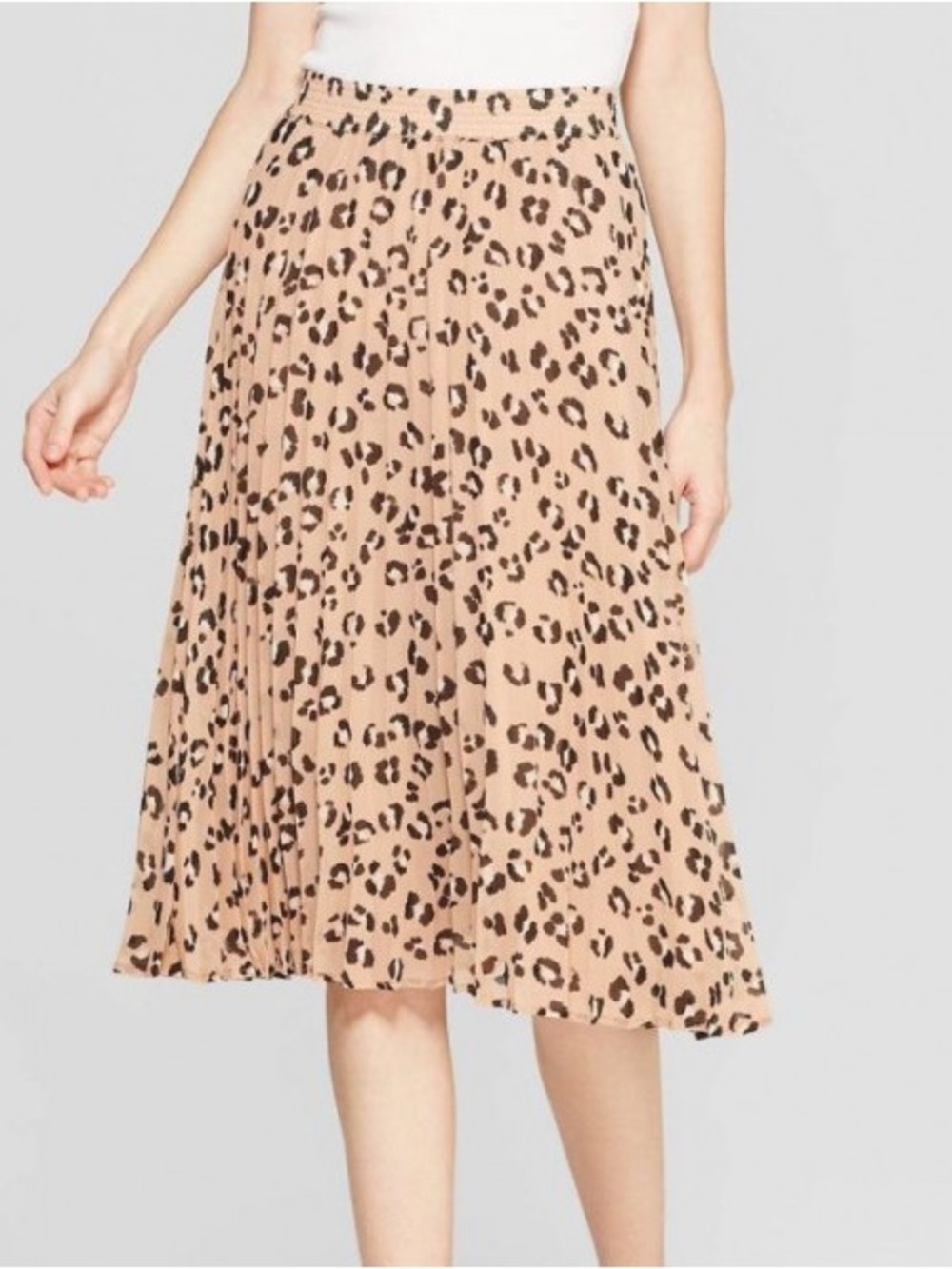 Leopard Print Pleated Midi Skirt (XS)